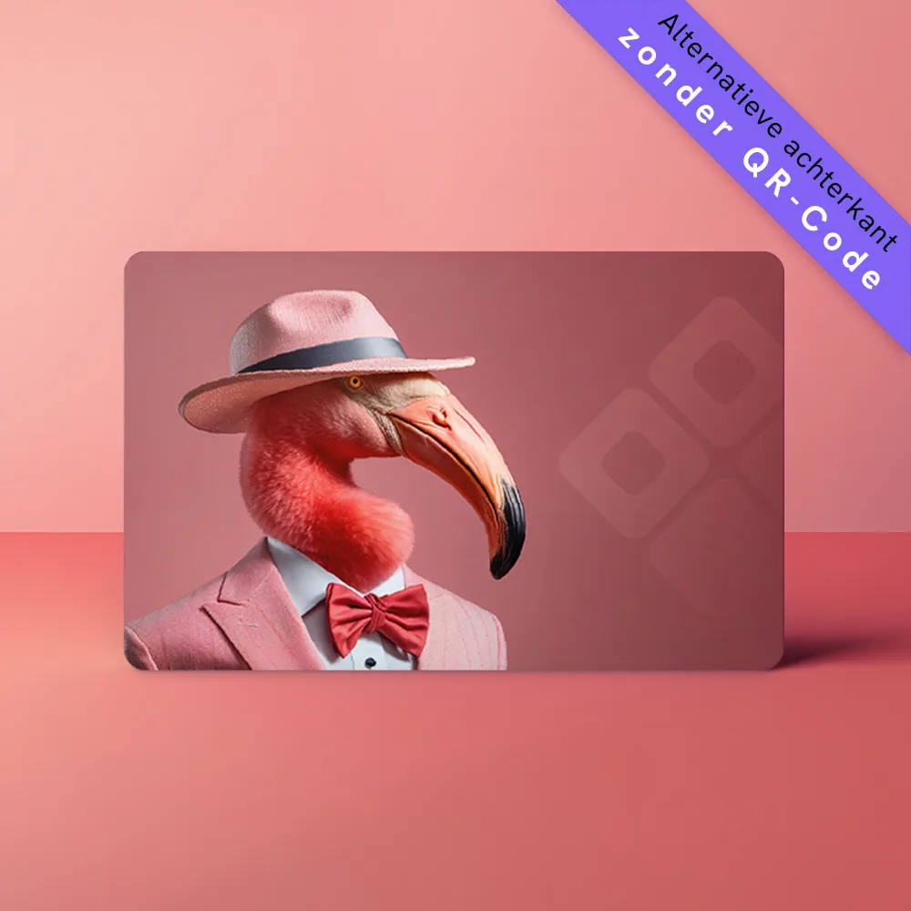 NFC Visitekaart Animals inc. – Flamingo — de achterkant, zonder QR-code
