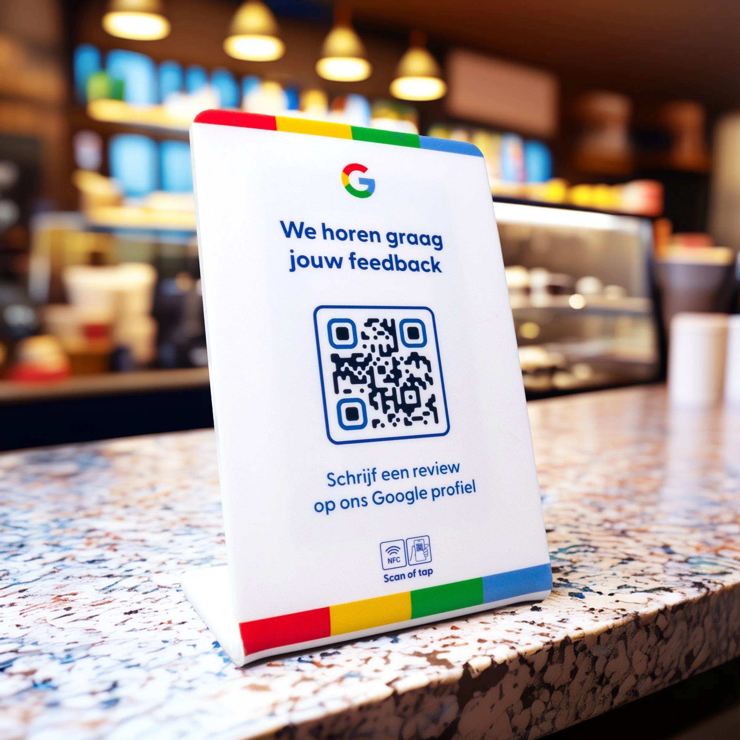 Google Review Toonbankdisplay – Met QR-Code én NFC